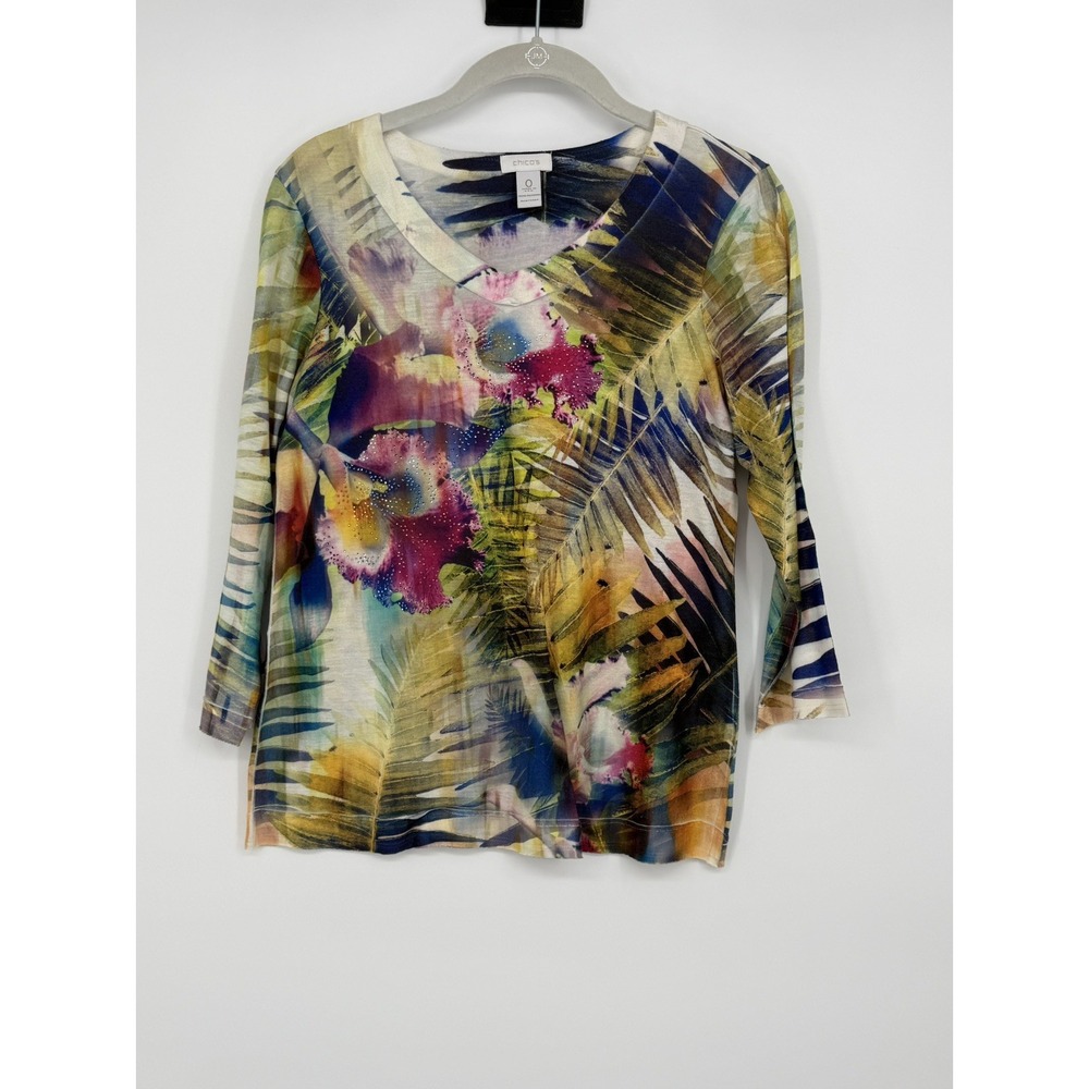 Chicos Women's 3/4 Sleeve Top Size 0